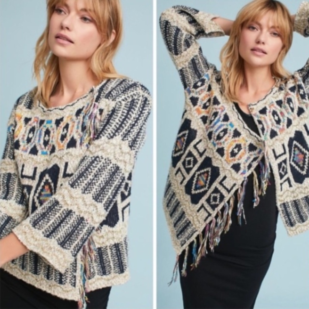 Anthropologie Spectra Fringed Cardigan Moth